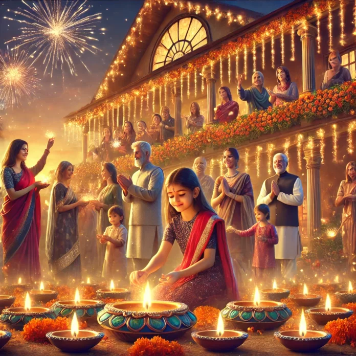 DALL·E 2025-04-03 18.01.21 - A stunning and emotionally uplifting featured image representing Diwali, the Festival of Lights. The scene shows a beautifully decorated home at twili Diwali